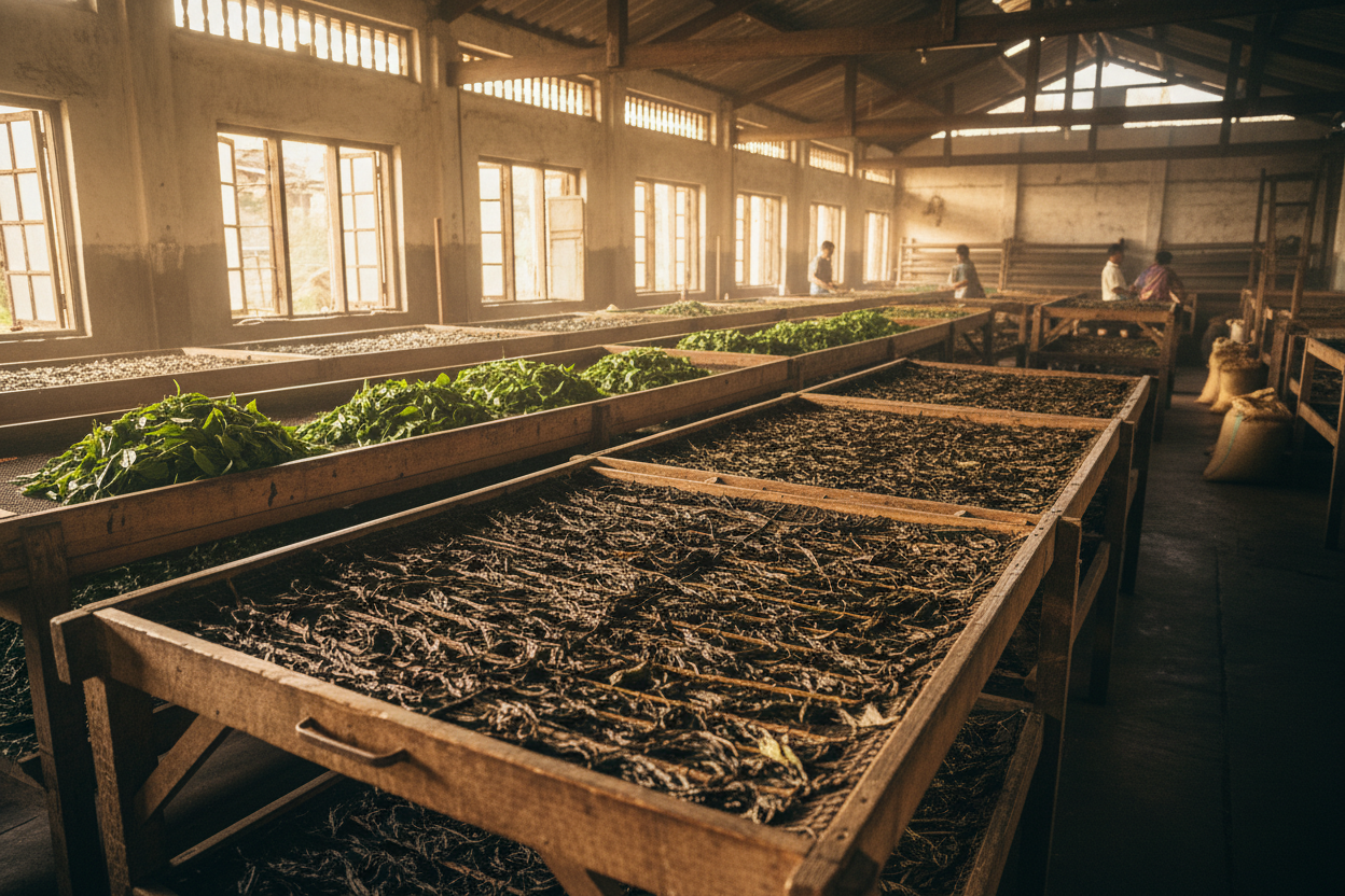 Black ceylon tea during processing