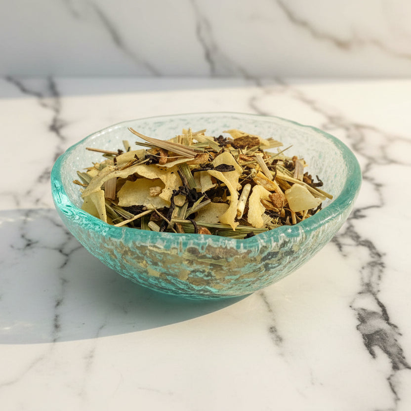 thai chai tea in glass dish