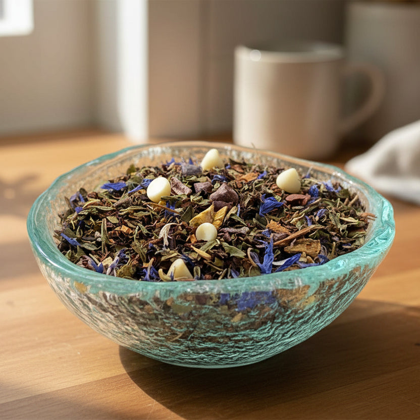 white chocolate peppermint tea in dish